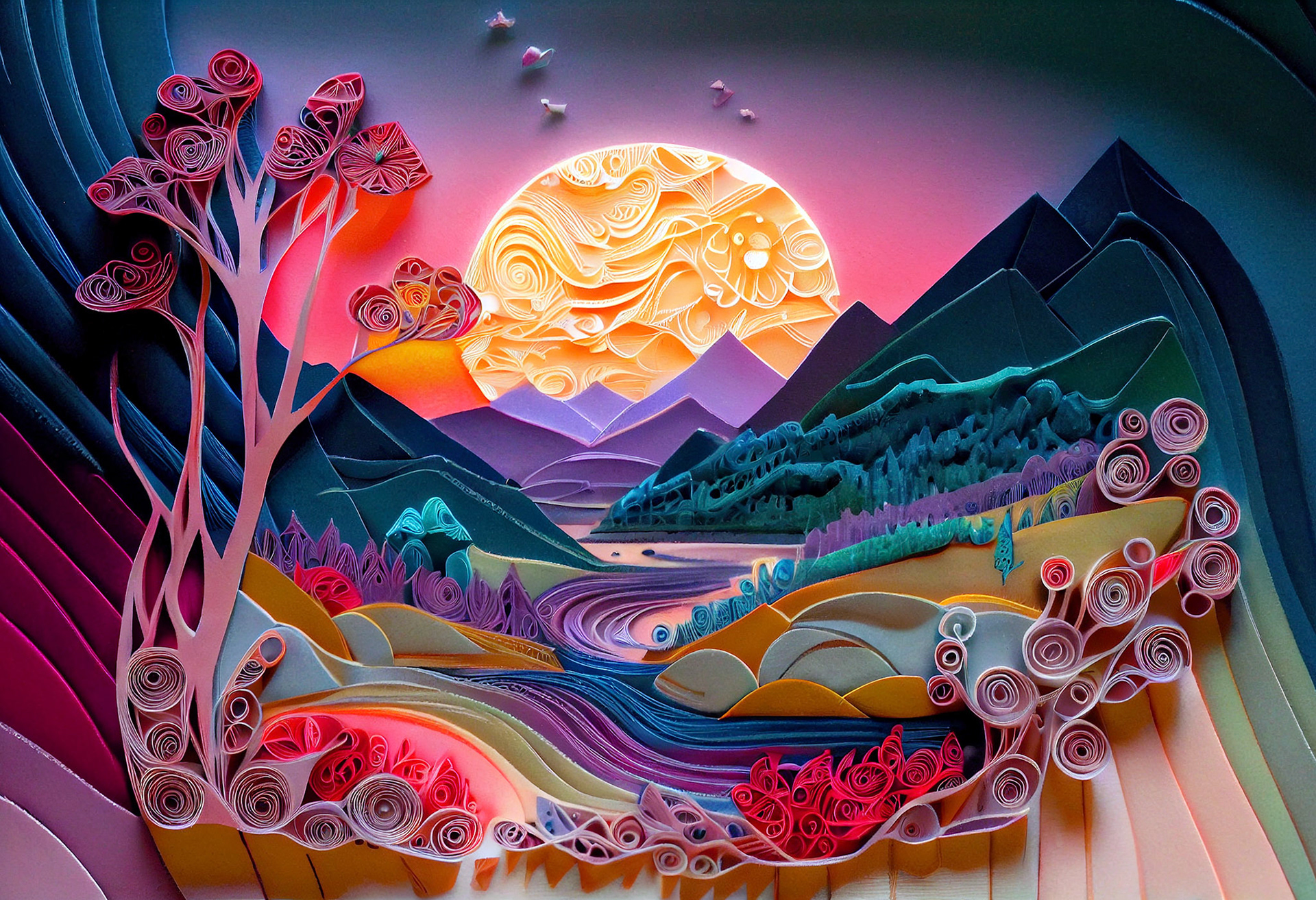 Paper Quilling Of A Fantasy Landscape #6