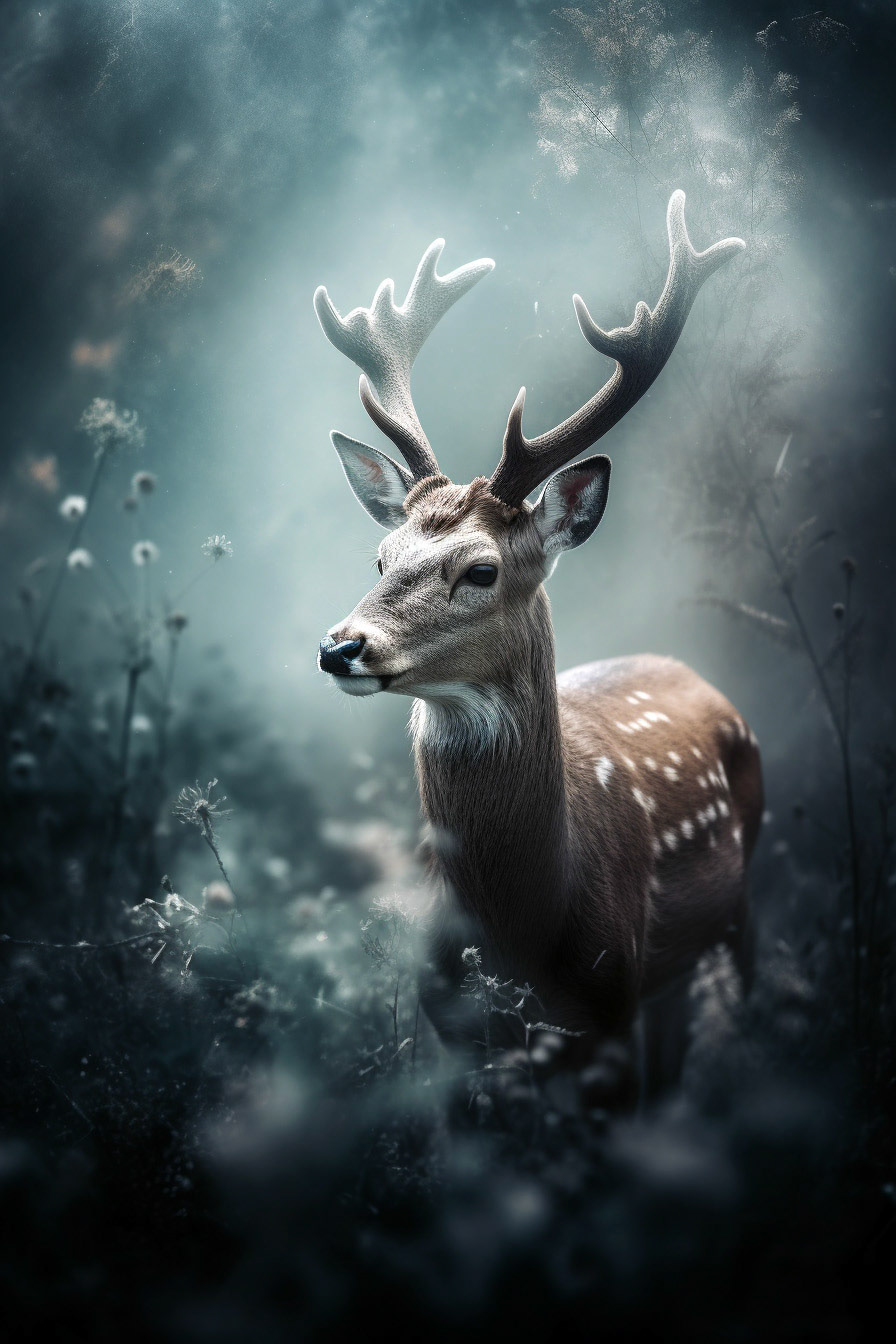 A Deer Walking In The Meadow On A Fogging Morning