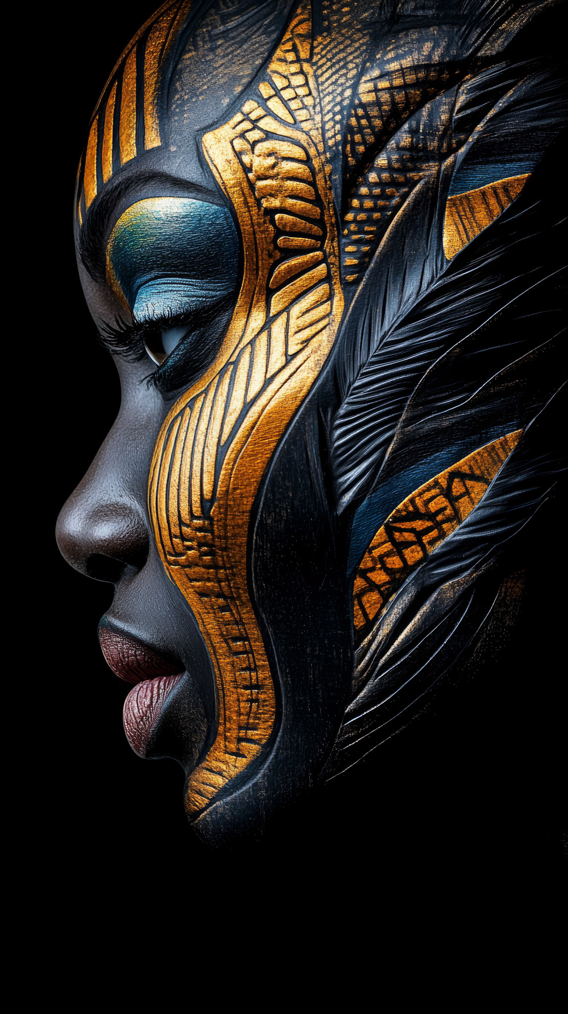 African Art on Black Background
