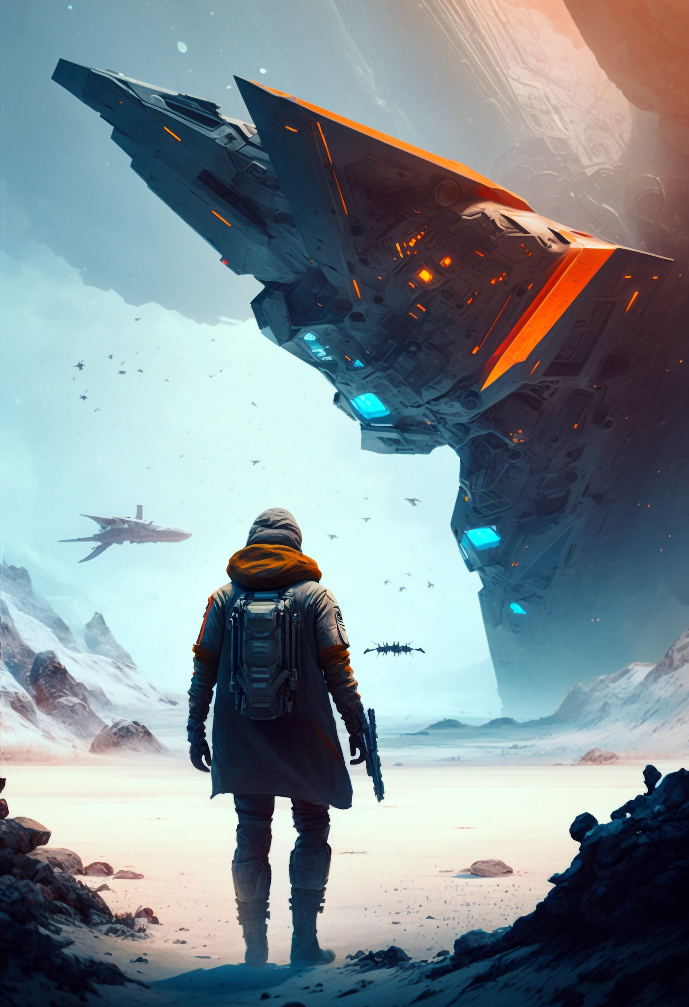 A Man Hidden In The Shadows Looking At A Spaceship