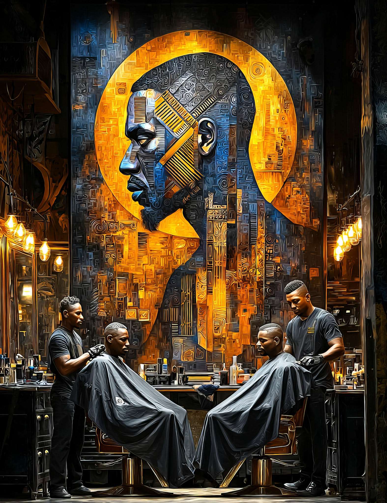 Harlem Barbershop Interior Mirrors and  Buzzing Clippers