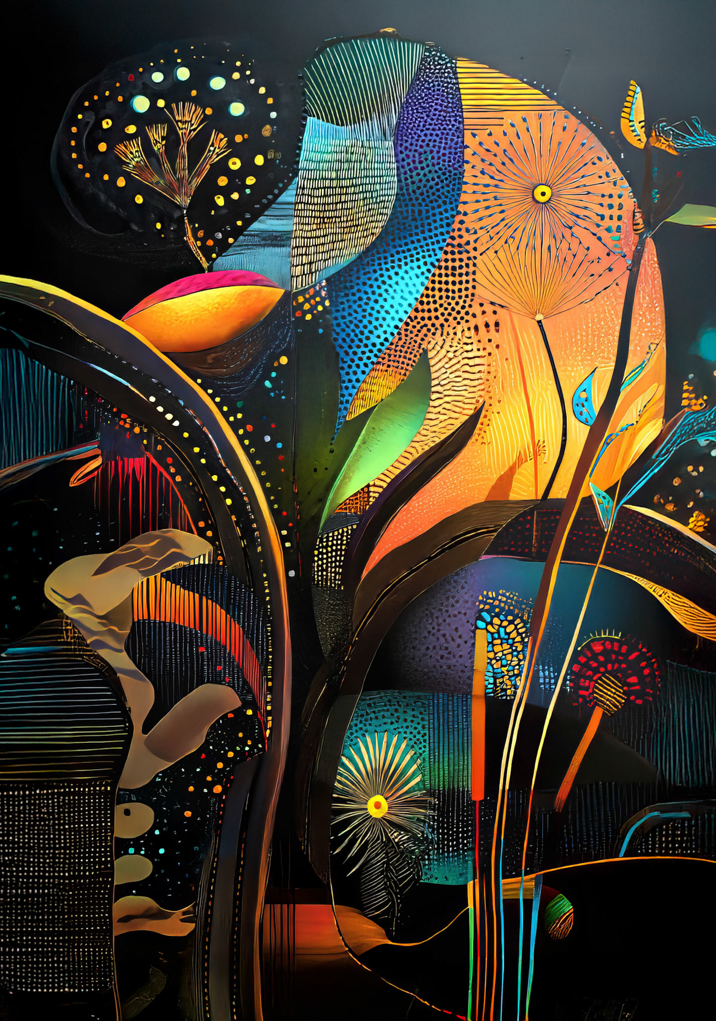 Idyllic African Art on Black Background