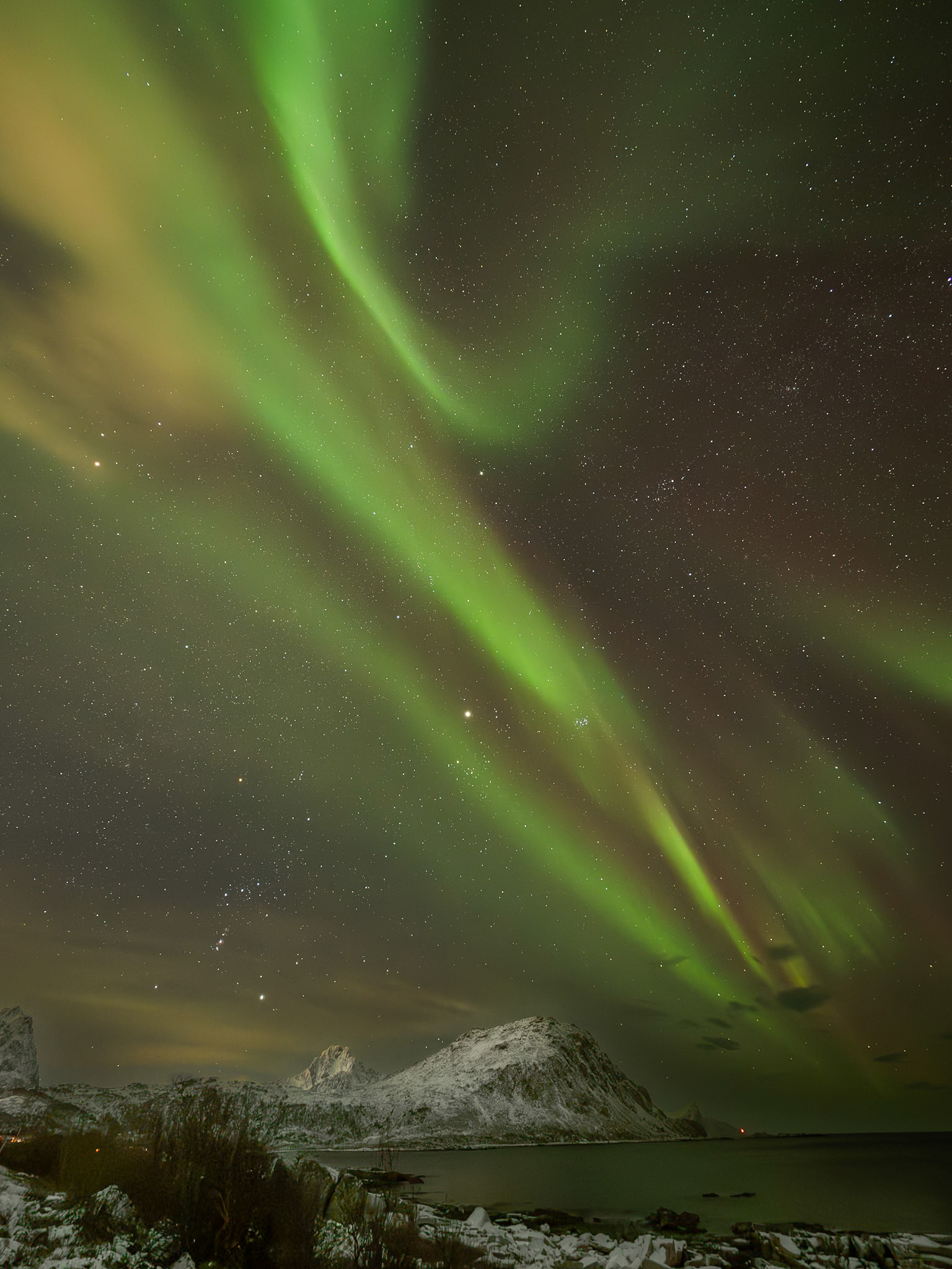 Auroras en la playa de Vik