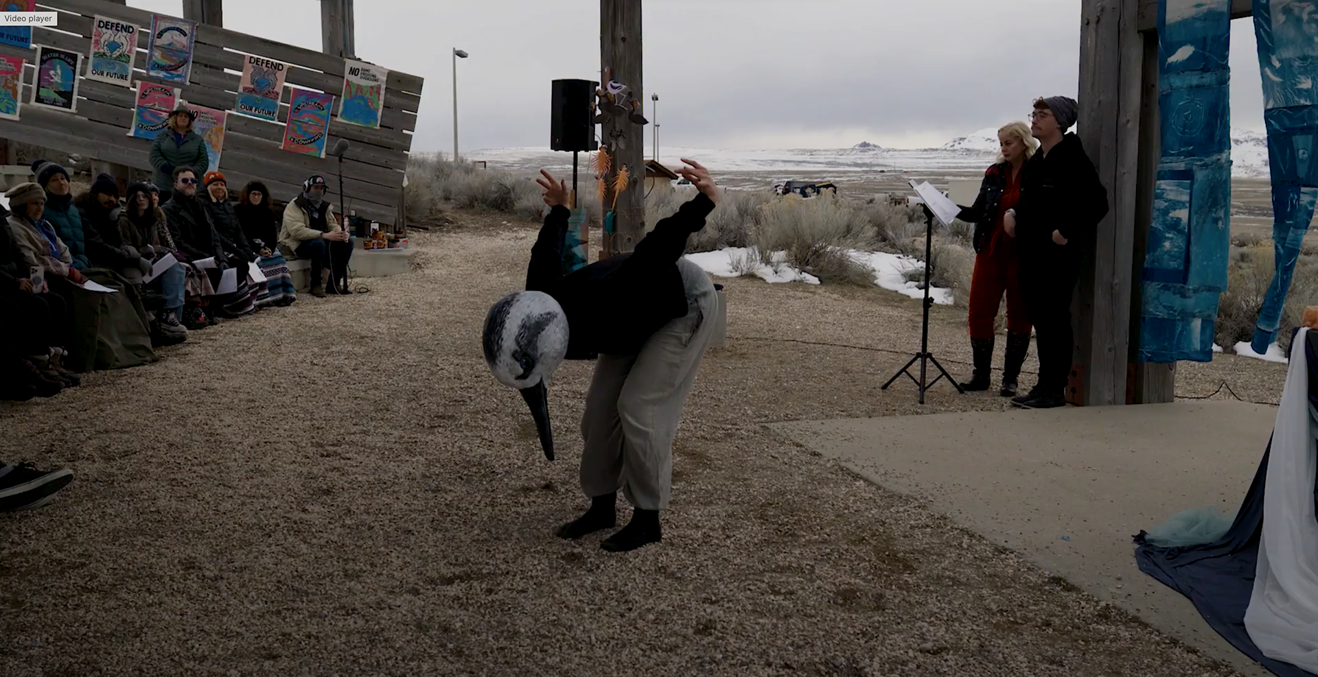 Sarah moving as a phalarope as part of the closing ceremony for the 2022-2023 Great Salt Lake Vigil. Still courtesy John Meier.