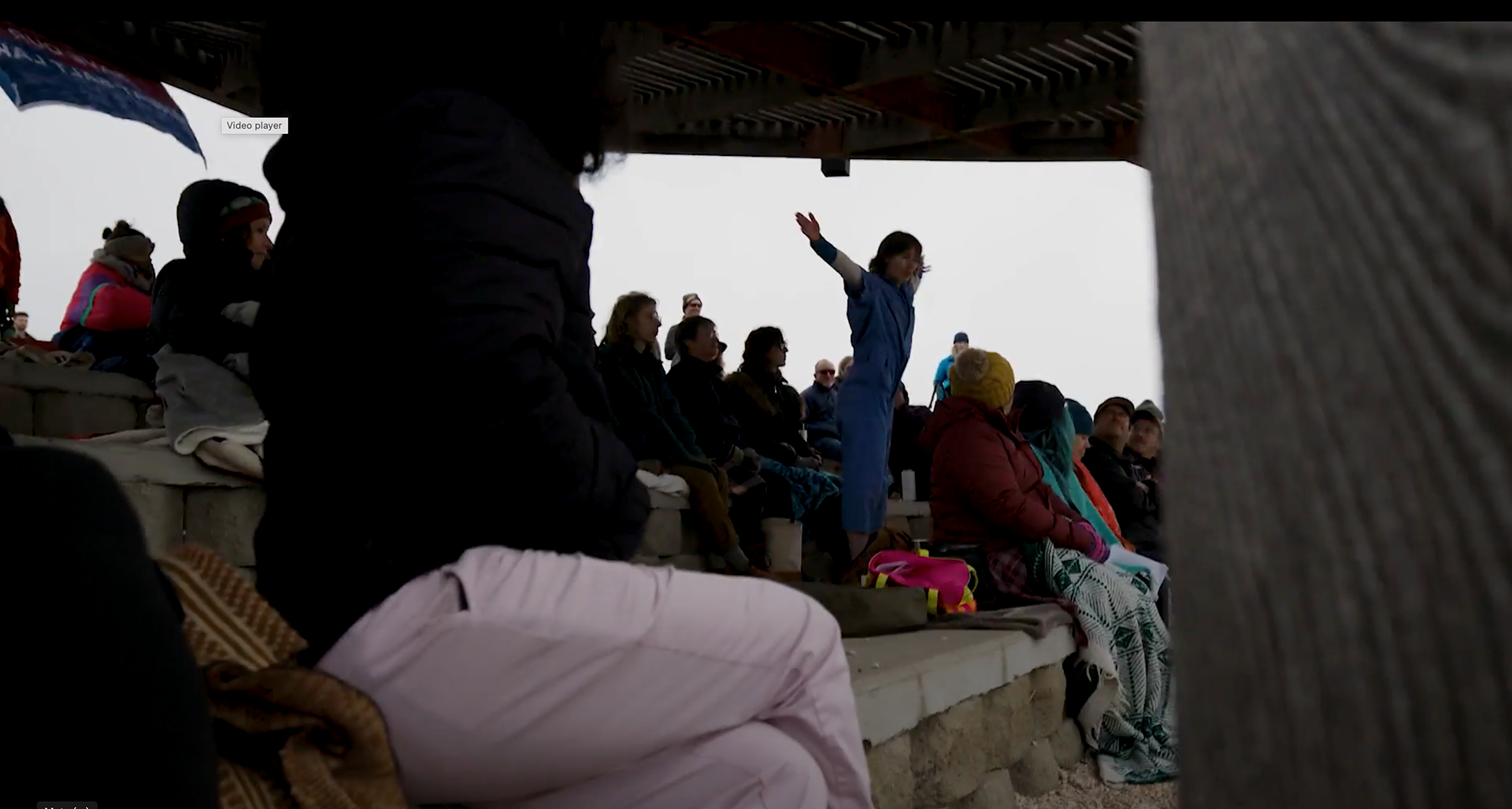 Sophia Cutrubus performs as the lake and various beings as part of a project created by Sarah for the closing ceremony of the 2022-2023 Great Salt Lake Vigil. Video still courtesy John Meier.