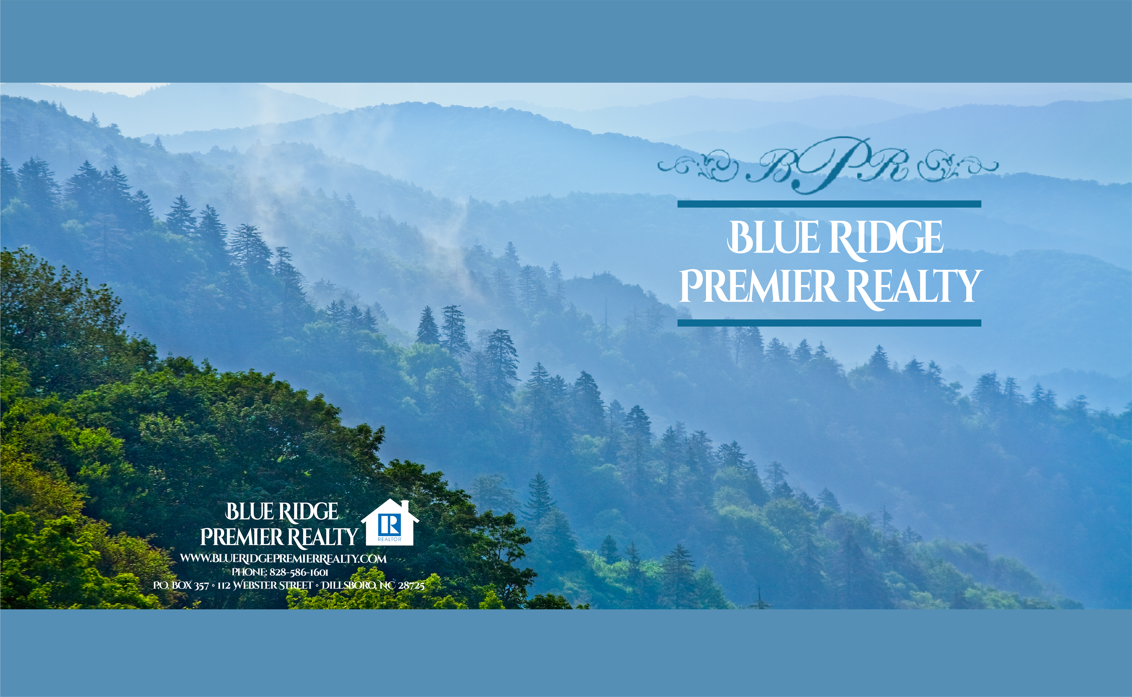 This is a folder that was designed in InDesign with the Blue Ridge Premier Realty logo.