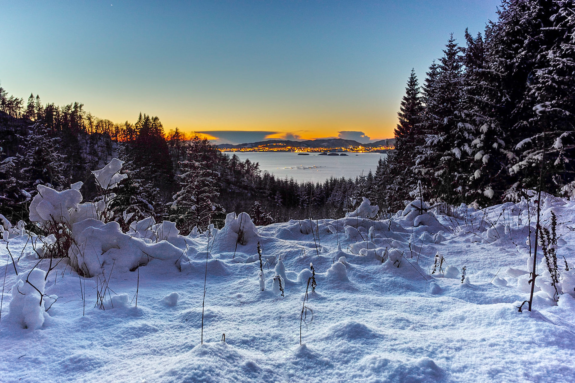 Snowy day- sunset view
