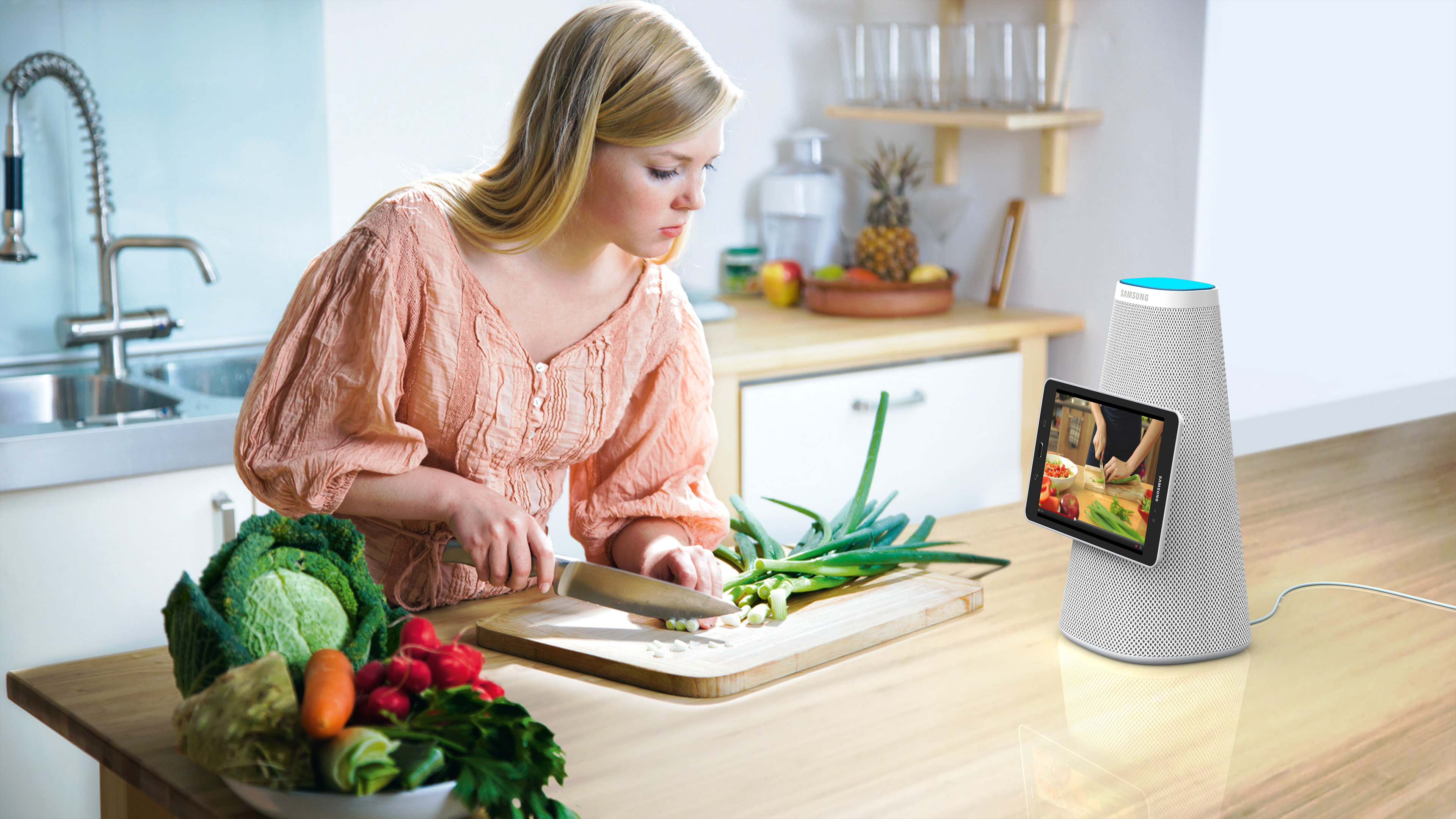 The concept involved incorporating Samsung tablets that magnetically dock onto the front angled area of the speaker, forming a base with a charging port. This innovative design allows the audio to be emitted through the speaker integrated into the base platform.