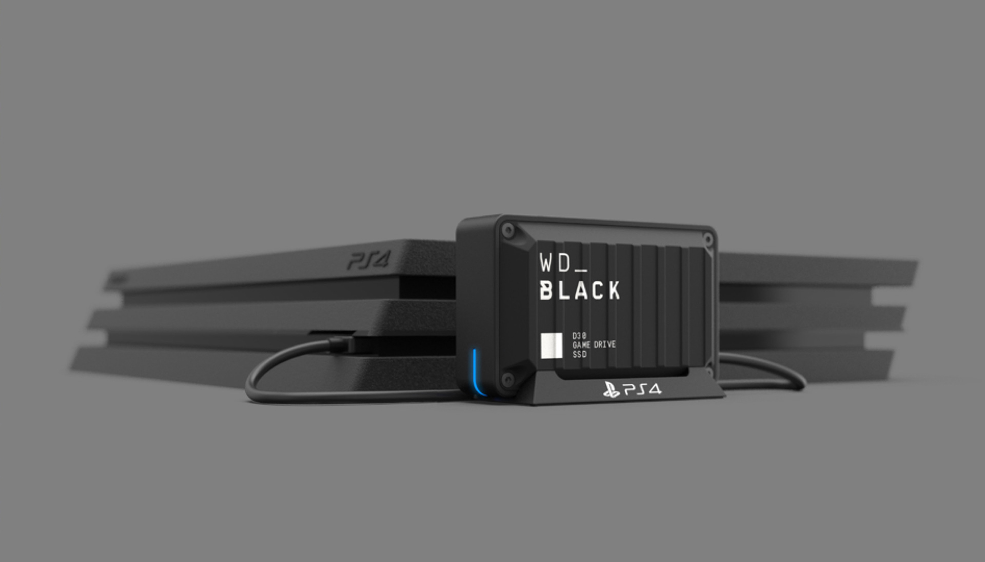 The industrial design (ID) proposed a tailored base platform featuring a printed logo specifically designed for the PS4. Additionally, the design incorporates a blue LED that matches the signature illumination found on the Sony PS4, creating a cohesive and visually harmonious integration.