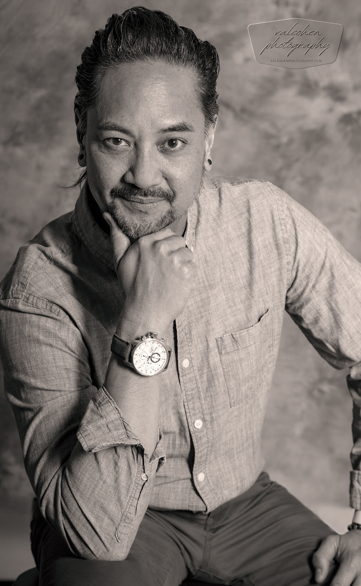 Portrait, Male, Headshot, Watch, Sitting, Black and White