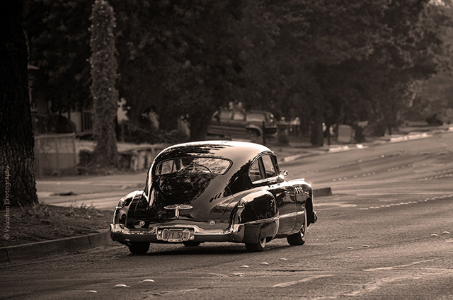 Classic Car, Cruising, Buick, 1949, Black and White