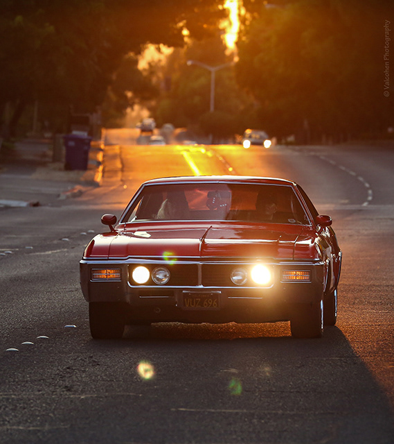 Sunset cruise, classic car, cruising