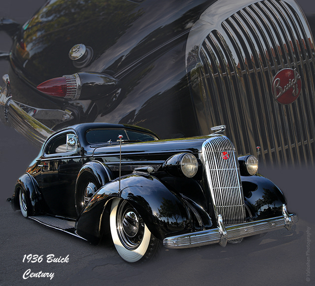 Garage Montage, Fine Art, Classic Car, 1936, Buick, Century, Coupe, Lowrider, Chopped, Black