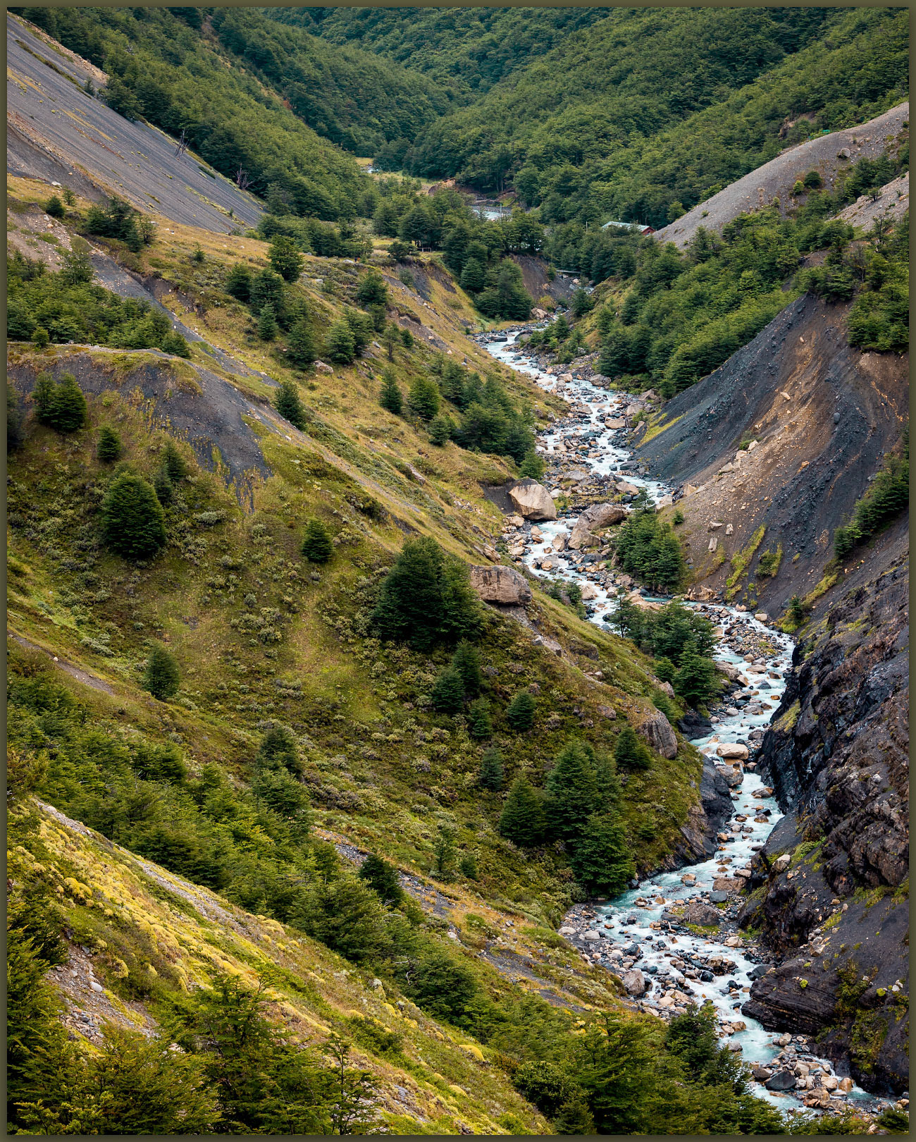 Below Chileno. An afternoon approach along Rio Ascencio, Torres del Paine National Park, Chile