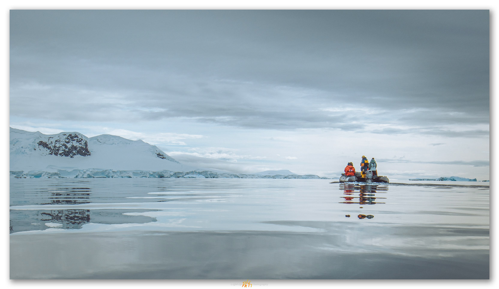 Whale patrol. Zodiac from Sea Spirit searching for whales, Antarctic Peninsula