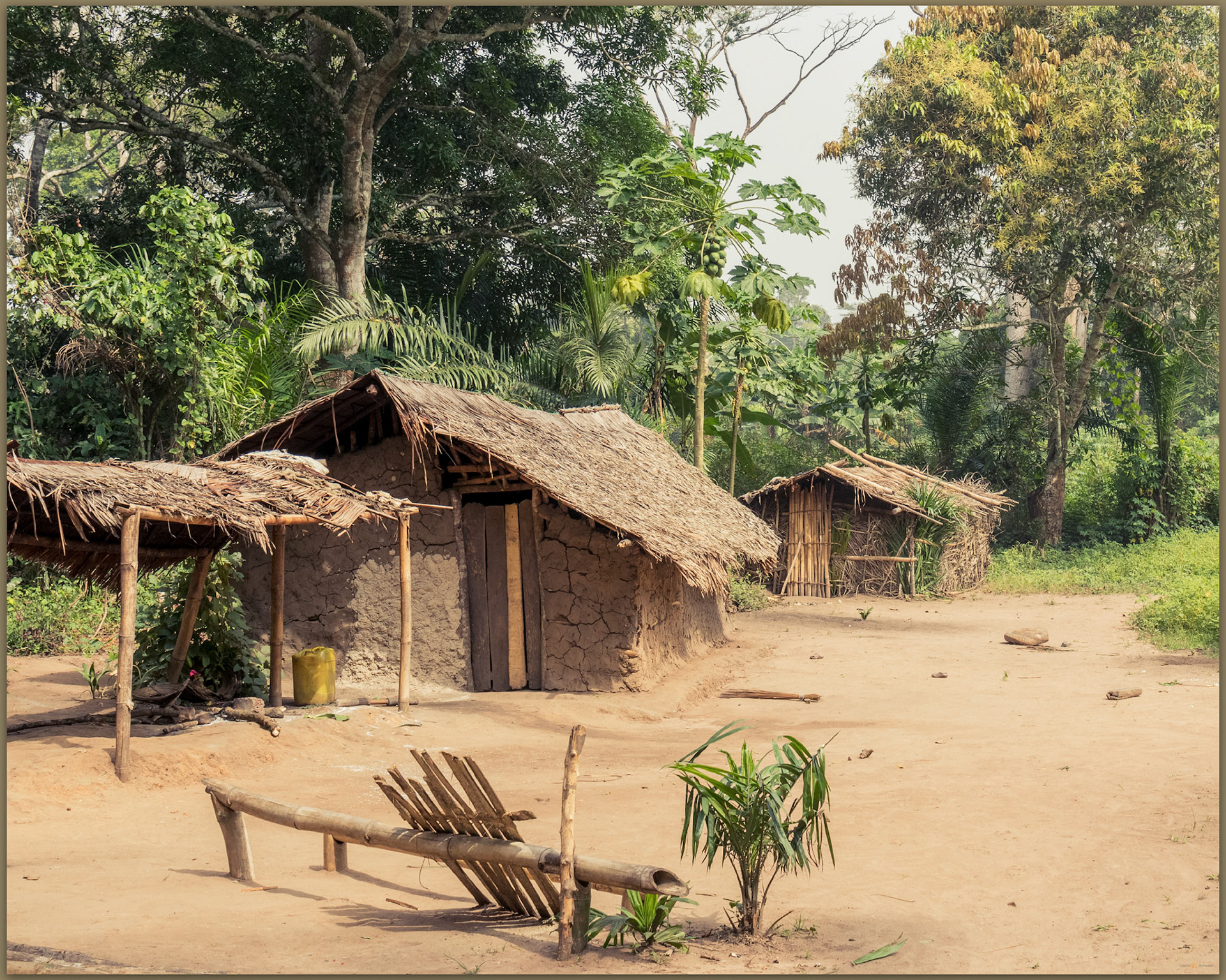 A well-kept home on the banks of the Lobaye River, Moluku Region, Central African Republic