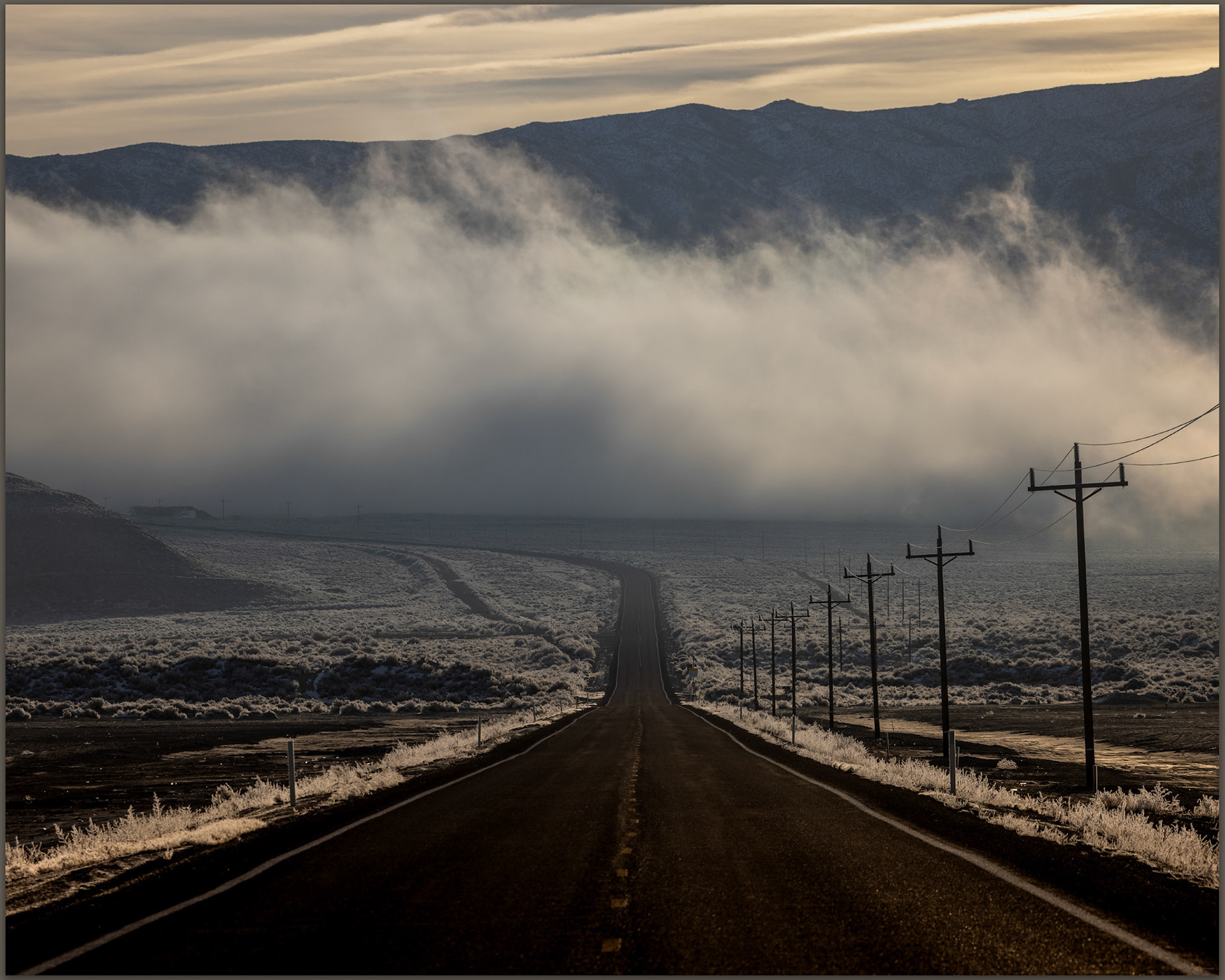 The loneliest road lives up to its name in the early morning, Sand Mountain, Great Basin Desert, NV, USA