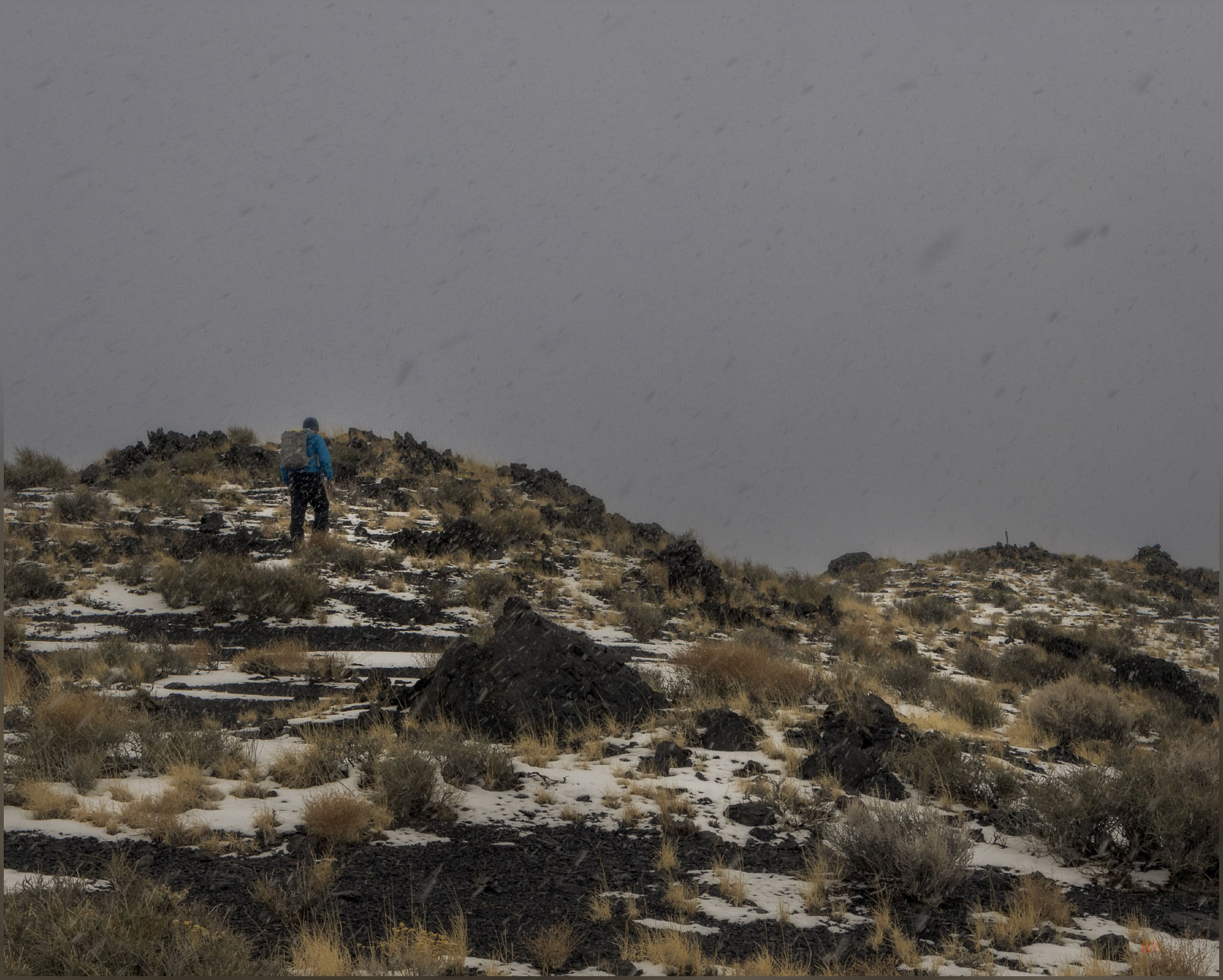 Easy summit. Darren approaches the high point, Monitor Hills, Great Basin Desert, NV, USA