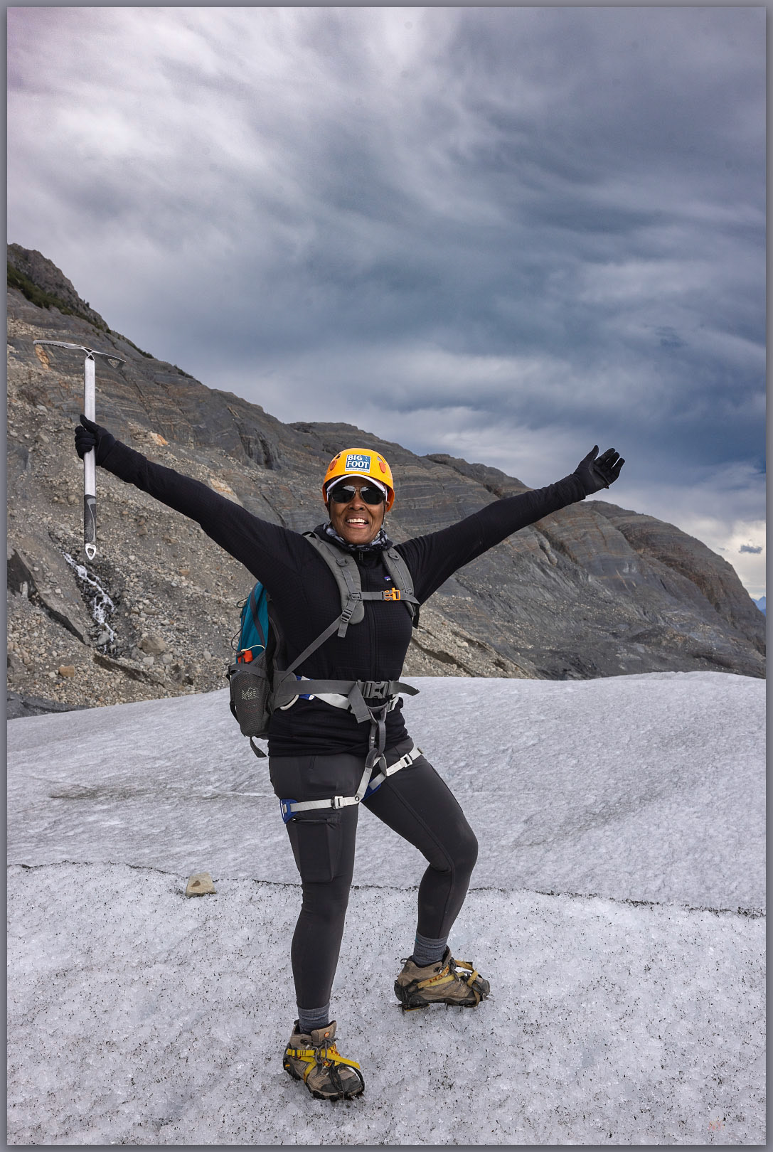 Feeling the adventure. Rosalind takes in the Glacier Grey, Torres del Paine National Park, Chile