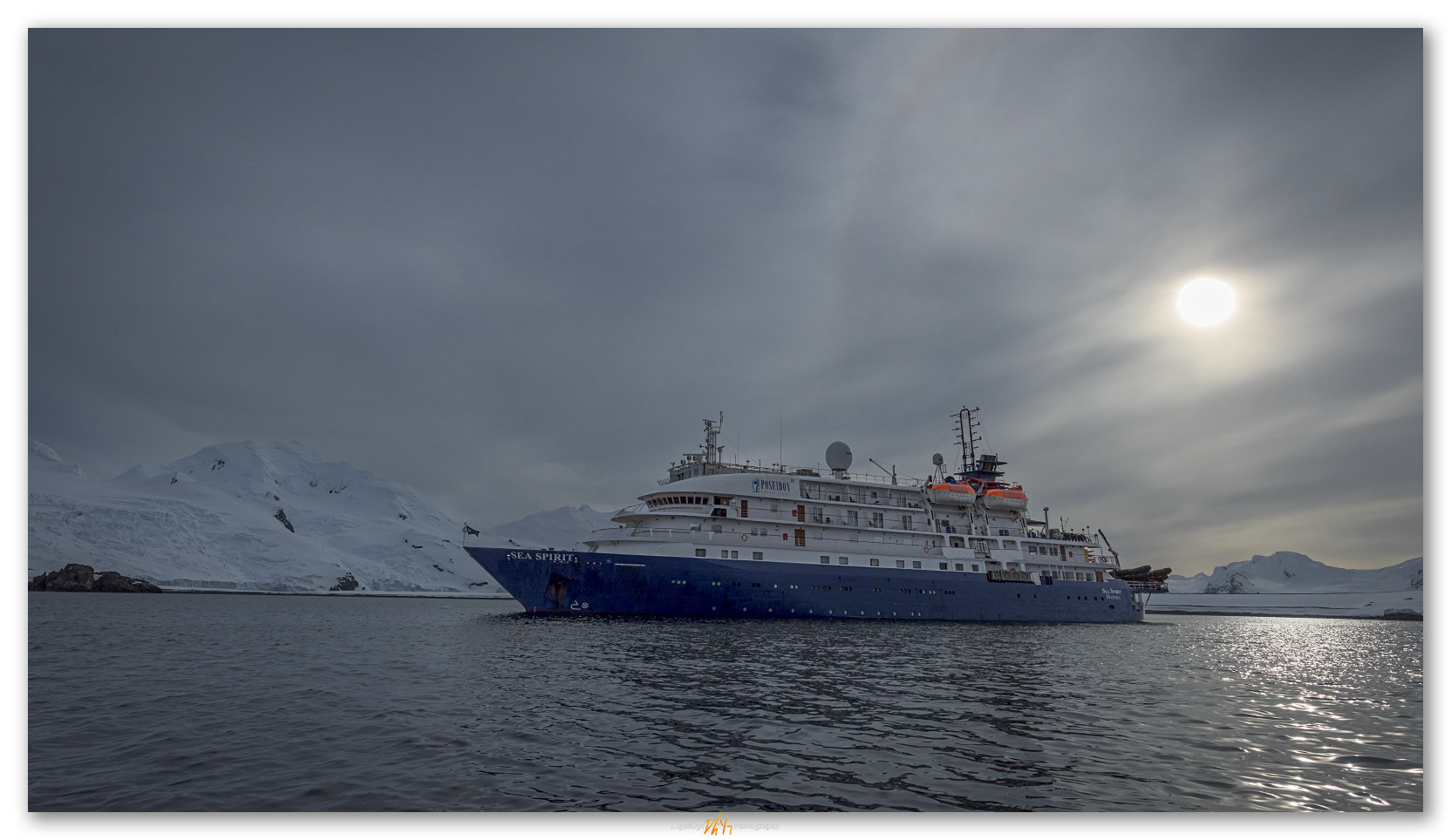 Sea Spirit. Our ship to the south, Half Moon Bay, South Shetland Islands, Antarctica