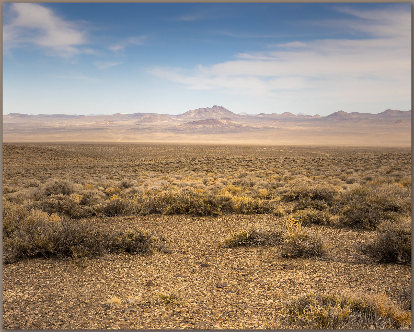 To the basin floor. Alluvium of lower slopes, black sagebrush community, General Thomas Hills, Great Basin Desert, NV, USA