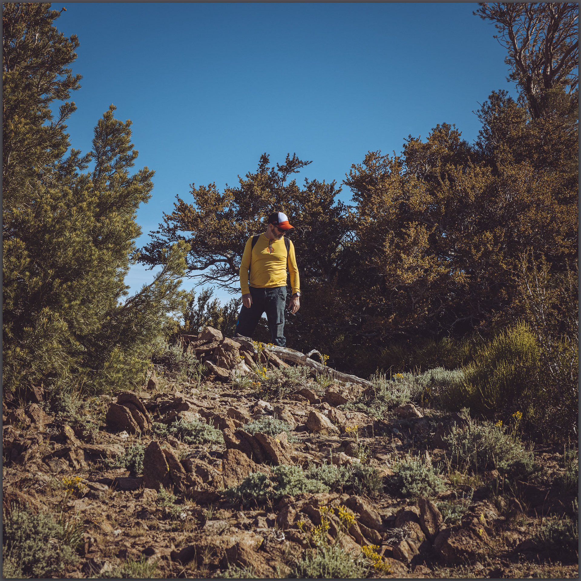Darren on the rounded, simple summit of Nevada Hill, Leviathan Hills, Great Basin Desert, Nevada.