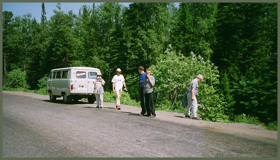 Oboe summit. A stop for respect and refreshment on the way to Ust-Barguzin, Buryatia, Russia