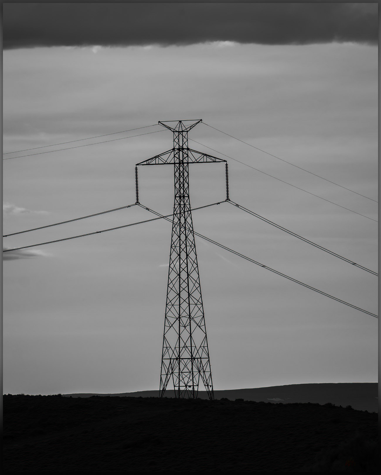 The line tower. The DC line on a corridor from the Columbia River to Los Angeles, coincidently traversing several major obsidian sources along the way, Pinto Basin, Great Basin Desert, NV, USA