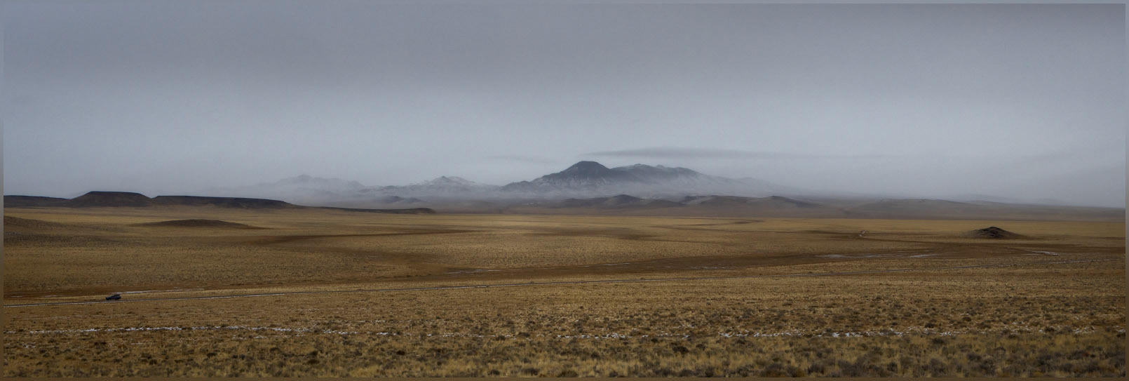 Setting in. A snowy fog follows our approach, Monitor Hills, Great Basin Desert, NV, USA