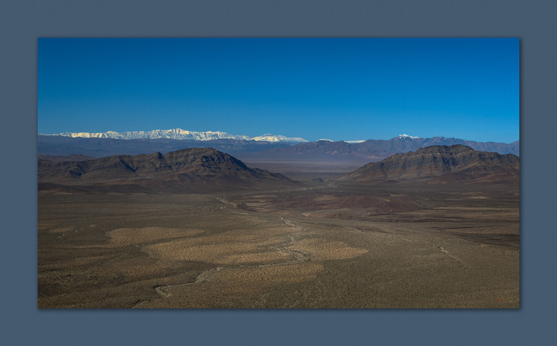 Coalescent wash. Variegated landscape of Devils Hole Wash from the Last Chance Range, Mojave Desert, NV, USA