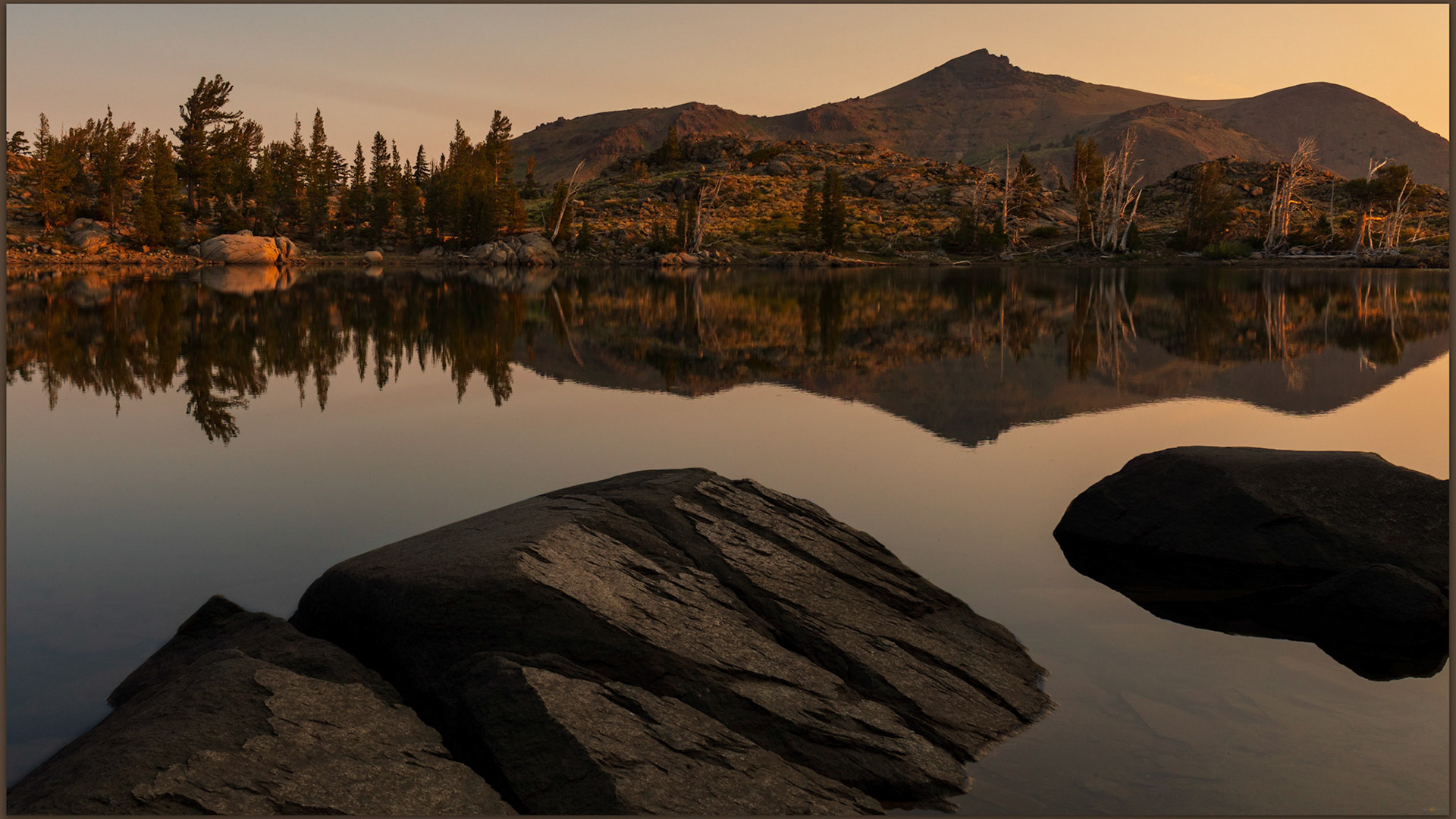 Reflections and fractures. A focus-stacked image looking north across Frog Lake, Carson Pass, CA, USA