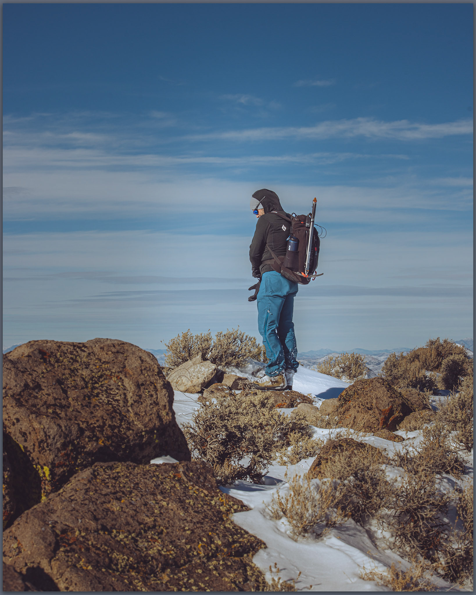 A well-earned moment on Sherman Peak, Paradise Range, Great Basin Desert, NV, USA