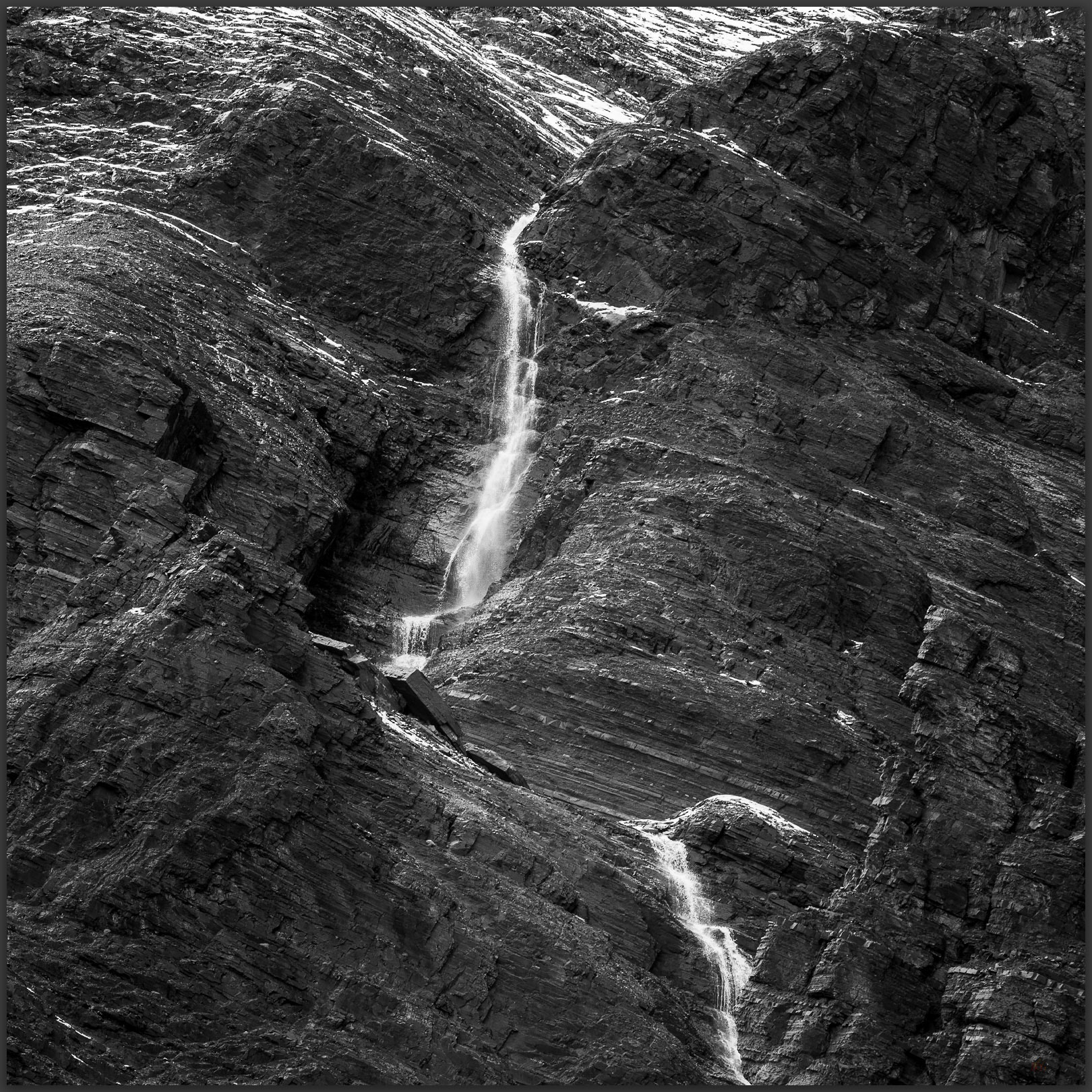 Falls of Ascencio. The canyons walls are alive with water feeding the Rio Ascencio, Torres del Paine National Park, Chile
