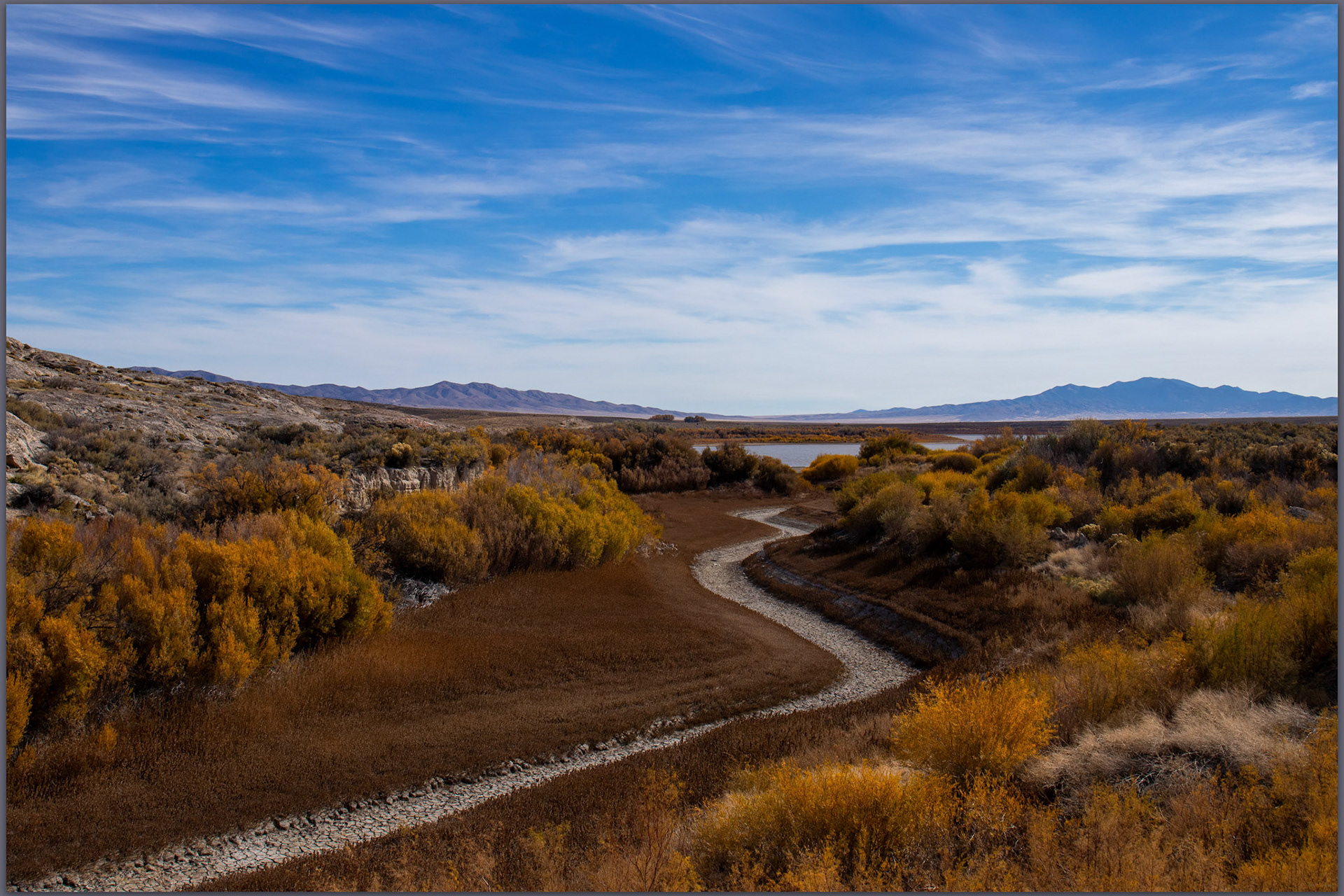Dry winding. Pruess Lake, Snake Valley, Great Basin Desert, NV, USA