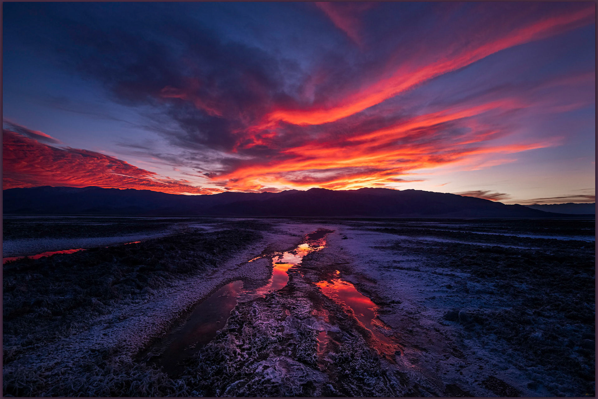 Convergence II. The flames of sunset race to earth shadow, Death Valley, CA, USA