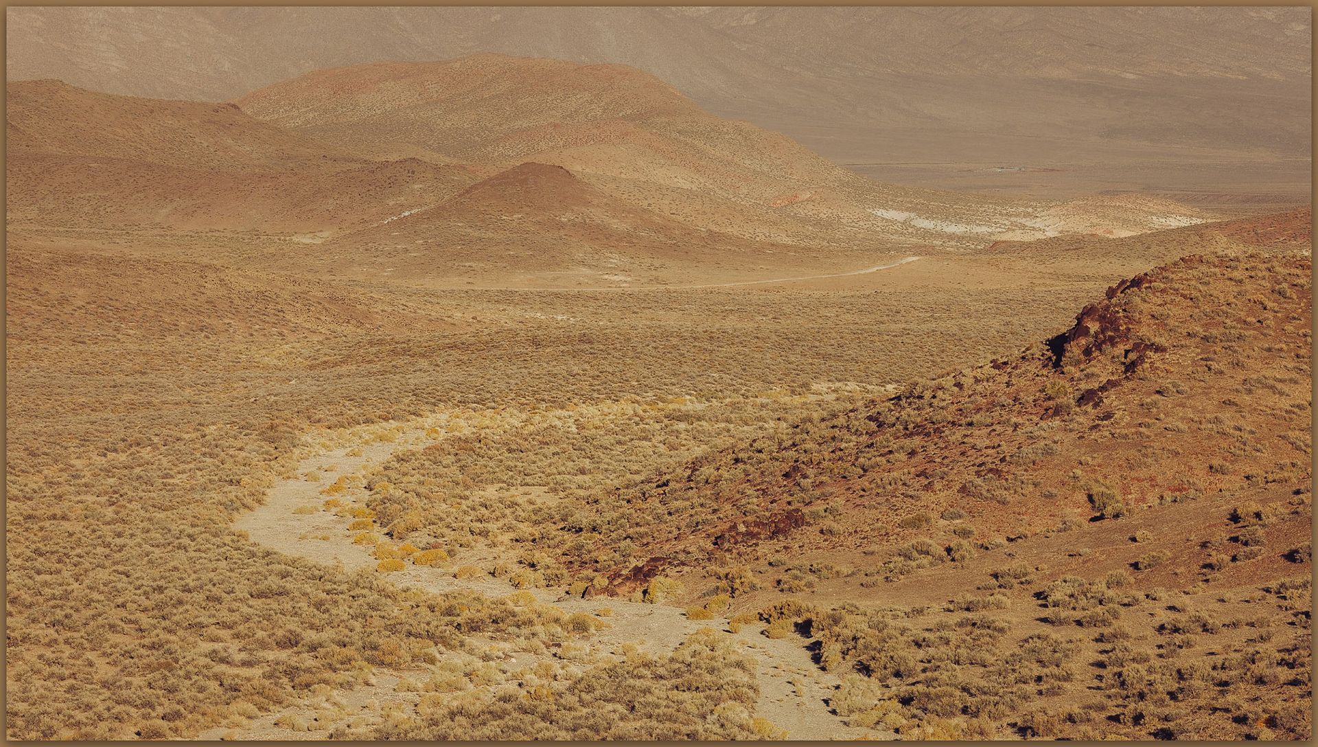 Dry washes. Looking back on the short, dry walk from Little Bell Flat, Great Basin Desert, Nevada, USA