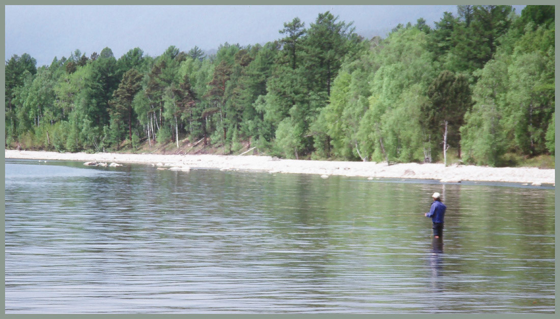 Fishing the bay. I had time for a few casts in the shallows of Lake Baikal, Buryatia, Russia