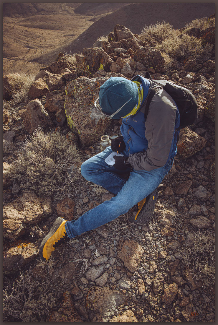 We're there. Signing the summit register at Cole VABM, Goldfield Hills, Mojave Desert, NV, USA
