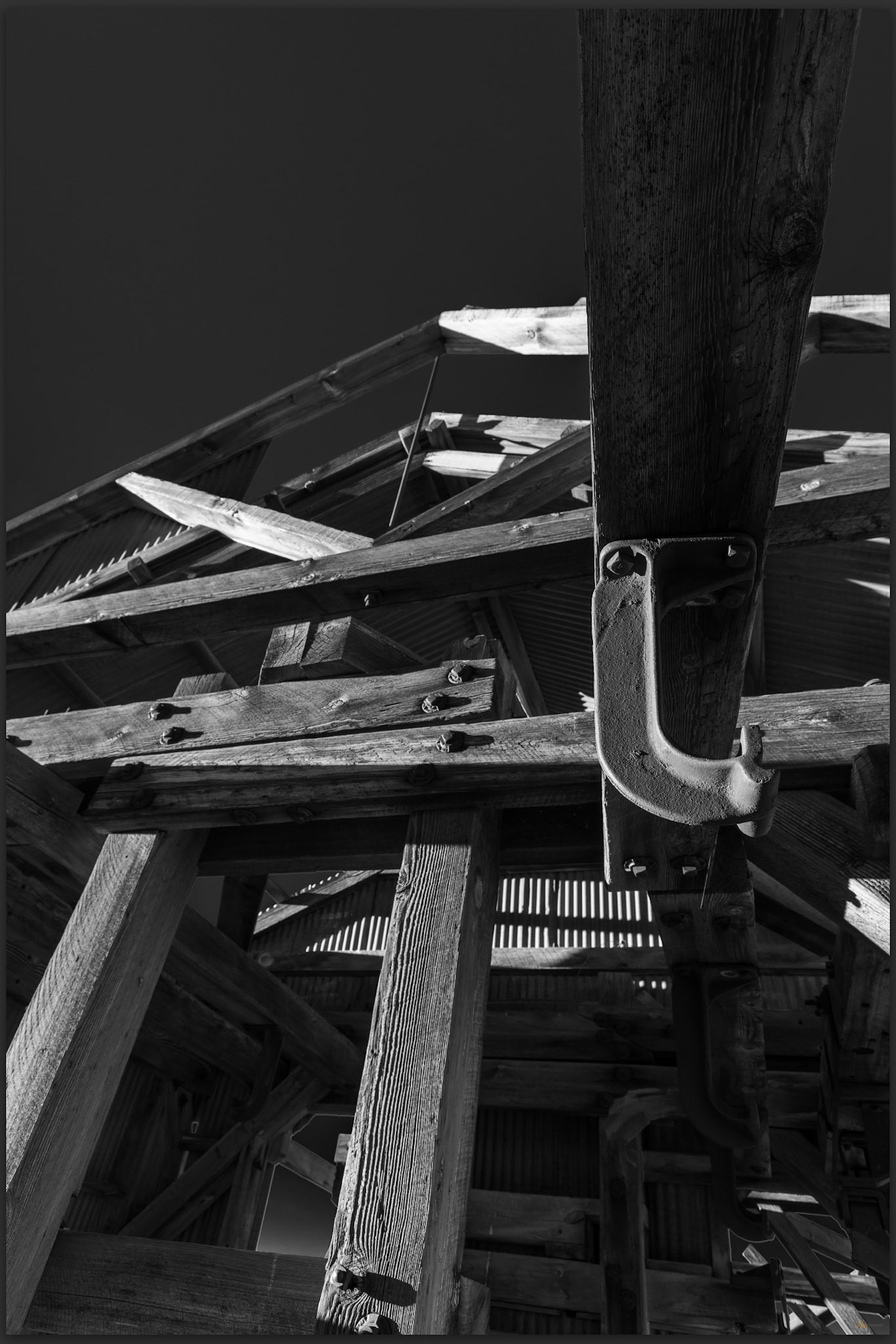 Cable guide. Superstructure in the summit tram station, Inyo Mountains, CA, USA