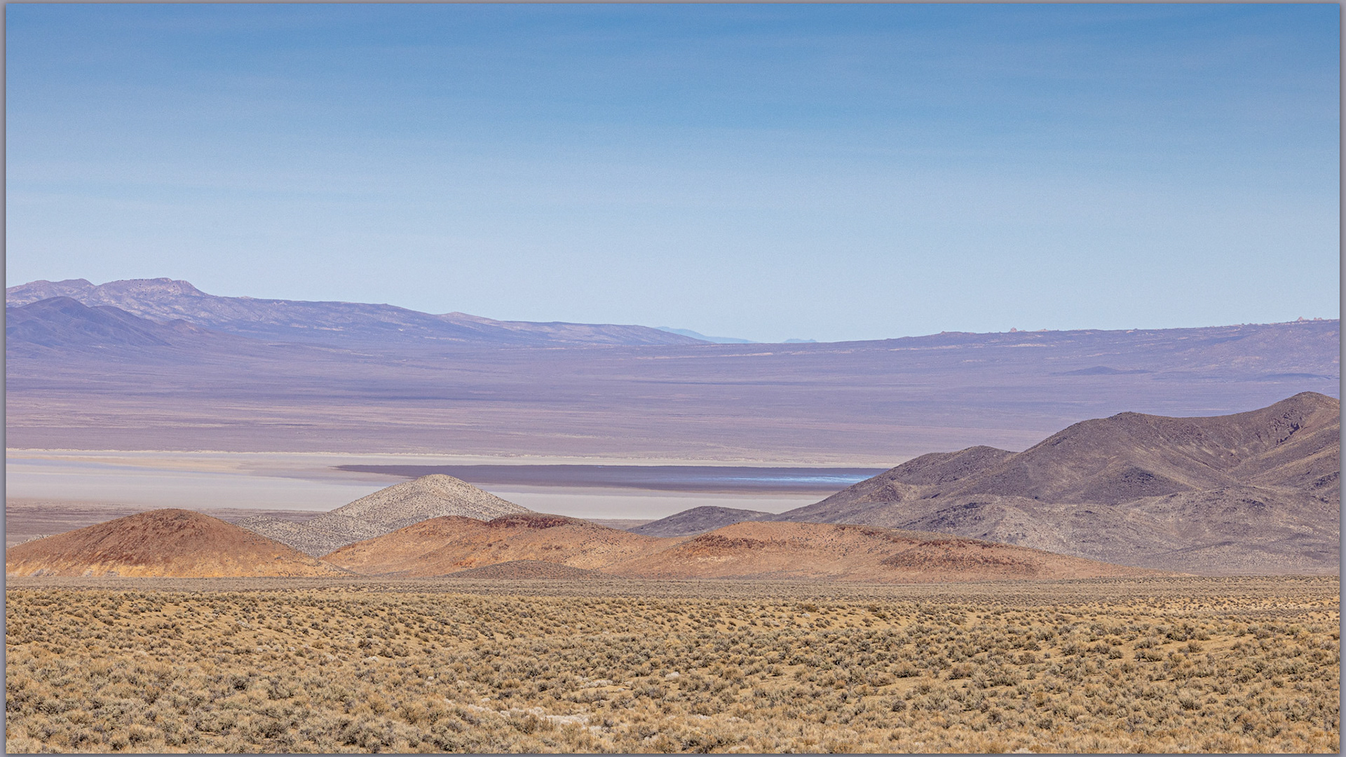 Rains leave a playa lake at Bluewing, Great Basin Desert, NV, USA