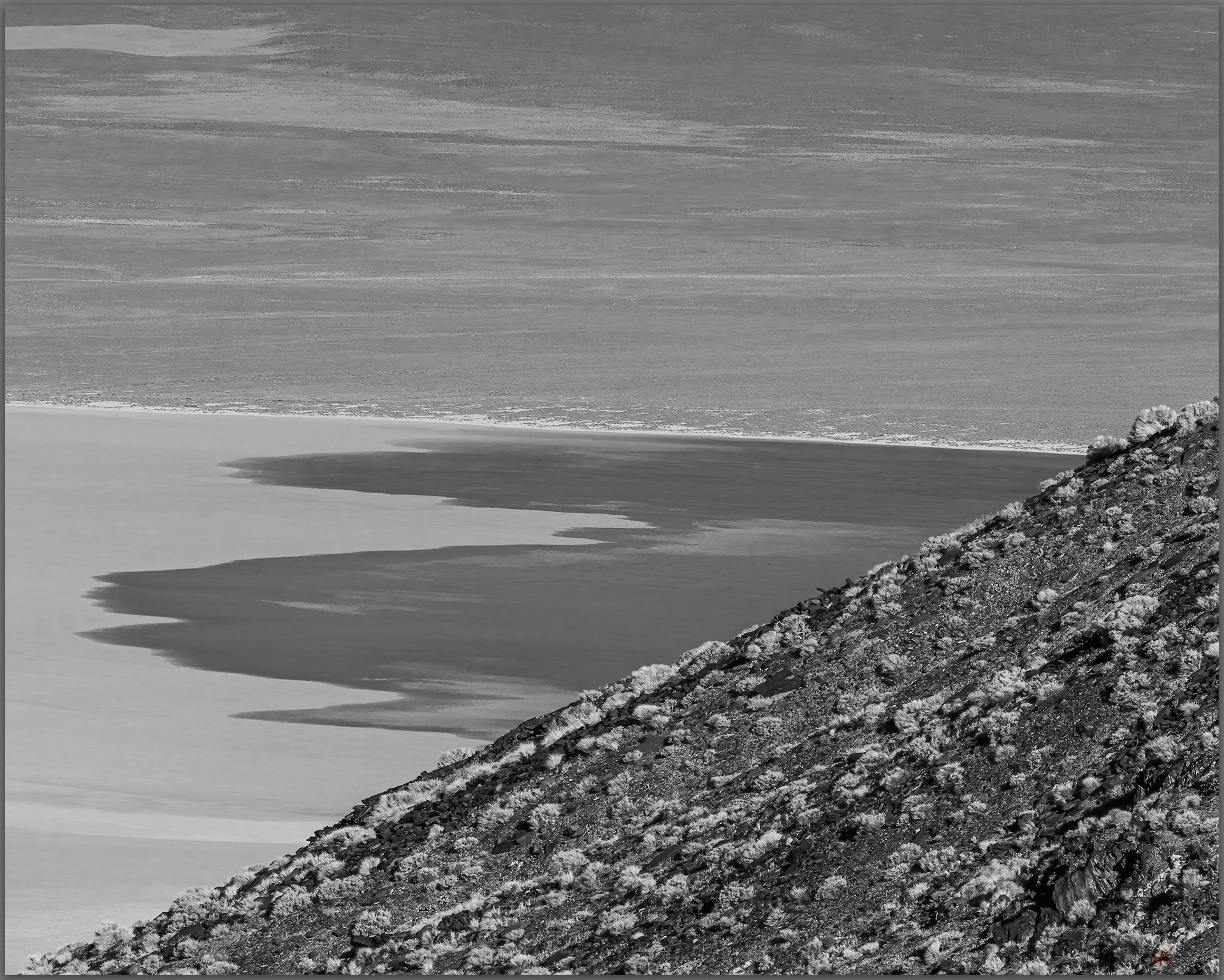 Fading to dry, Bluewing Playa and the slope of Black Mountain, Great Basin Desert, NV