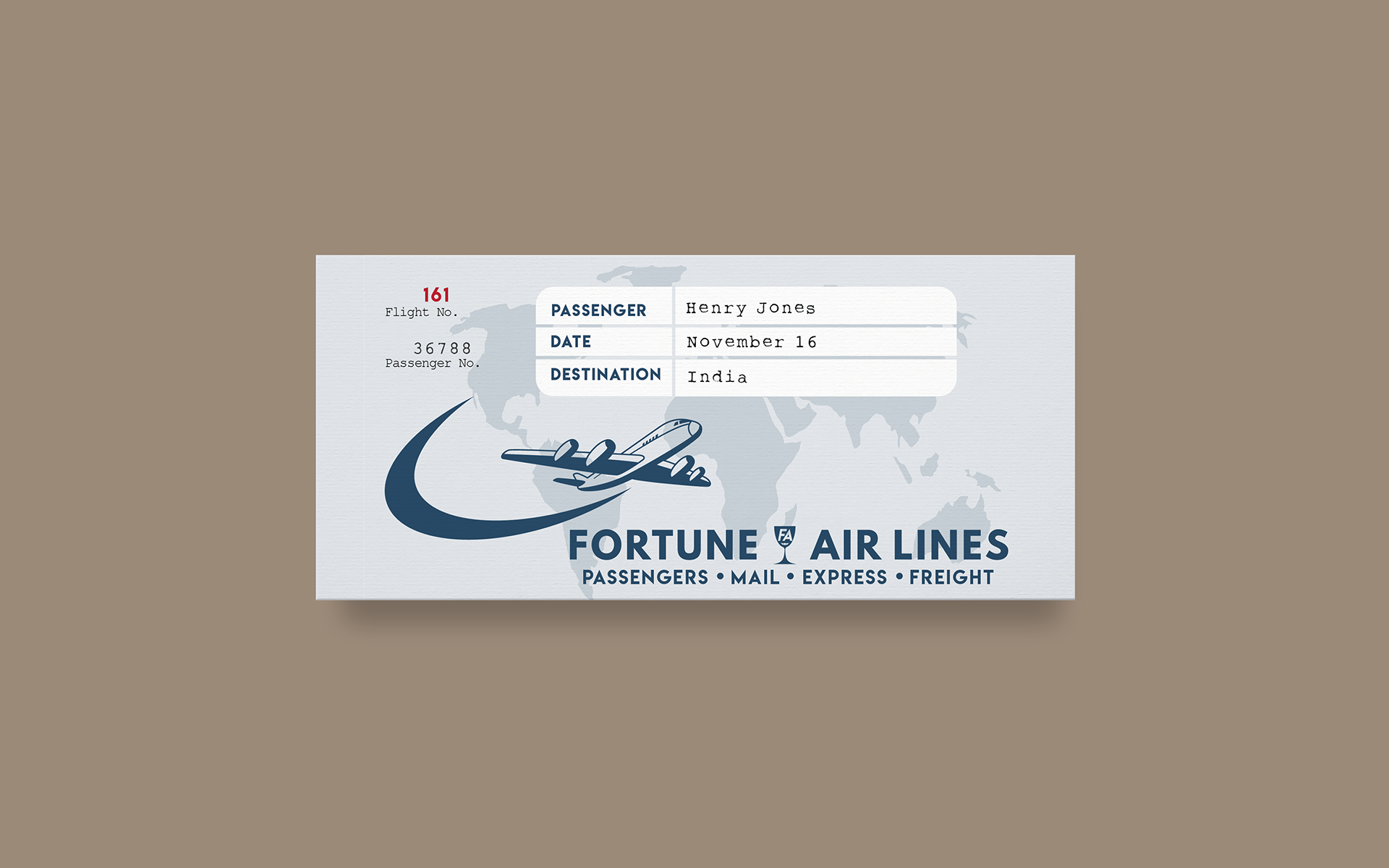 Airline tickets awaited each guest to direct them to a corresponding table.