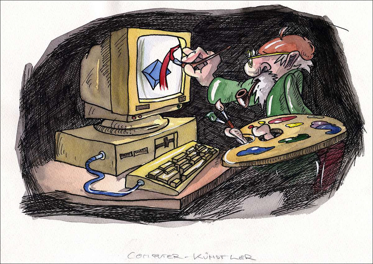 Digital Painter - Feder in schwarzer Tusche und Aquarell - 1992