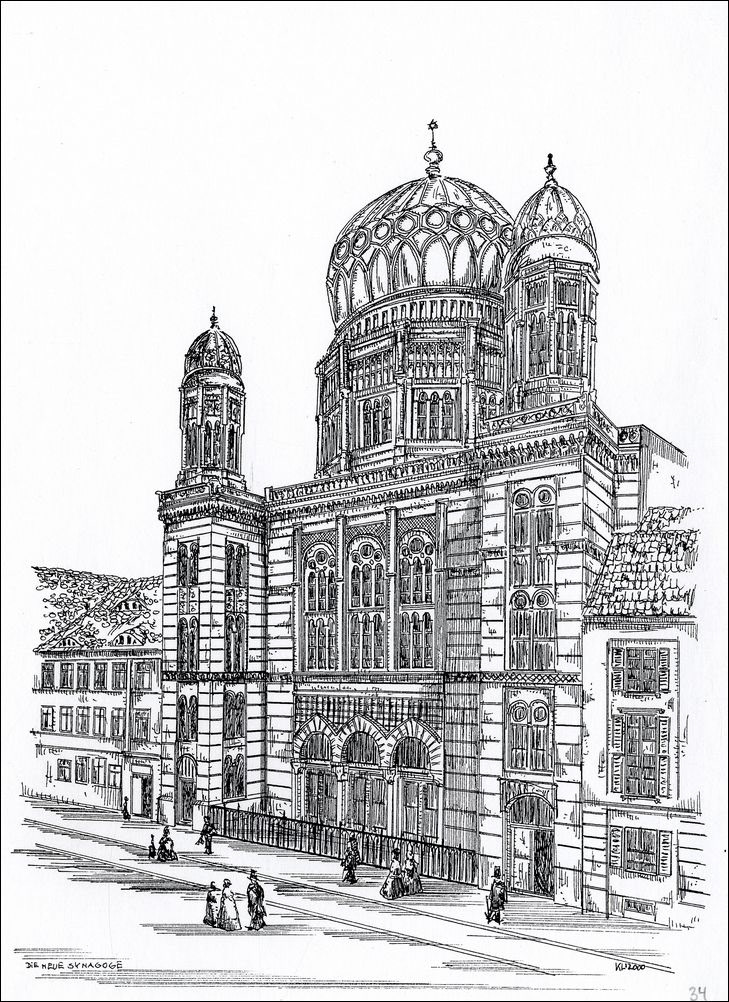 Neue Synagoge Oranienburger Straße - Feder und schwarze Tusche auf Zeichenkarton - 29,7 x 21 cm - 2000