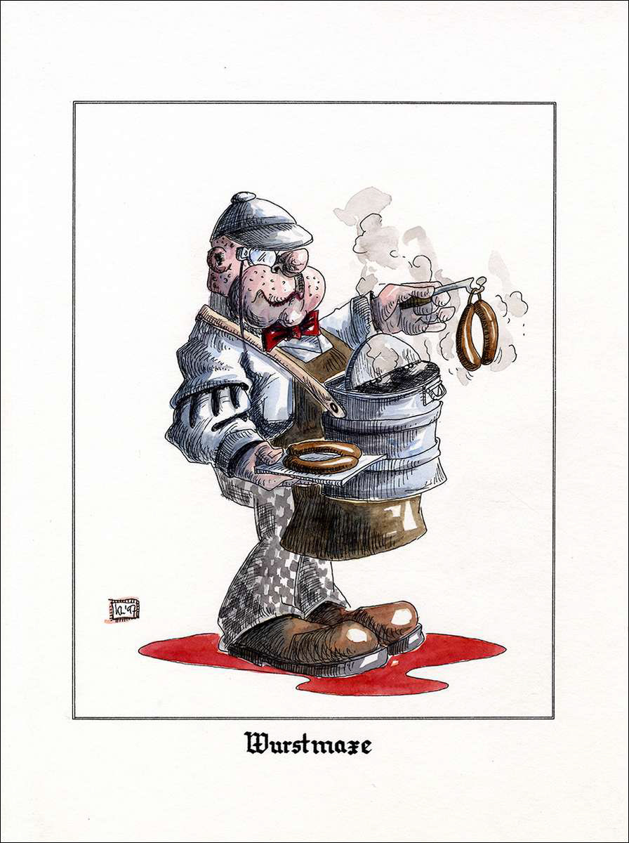 Wurstmaxe - Feder in schwarzer Tusche und Aquarell - 1997