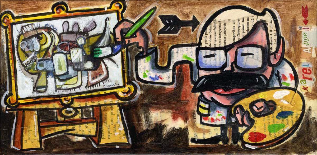 Karel Appel paints a beast - Collage und Acryl auf Leinwand - 15 x 30 cm - 2014