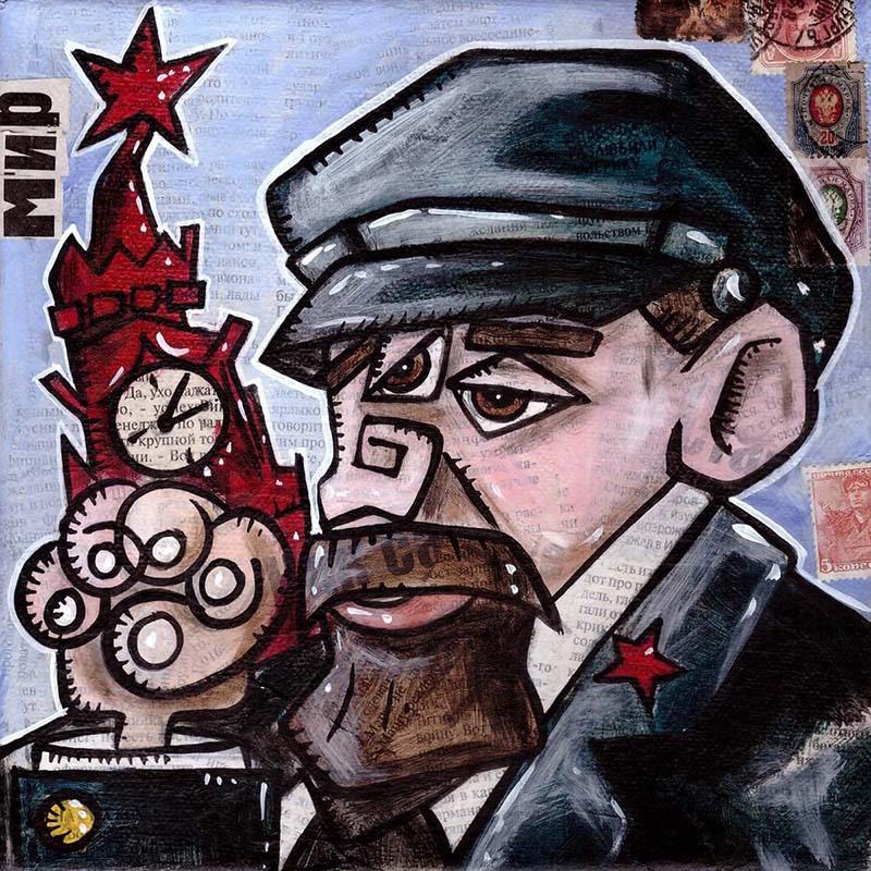 LENIN 1917 - Collage und Acryl auf Leinwand - 20 x 20 cm - 2018