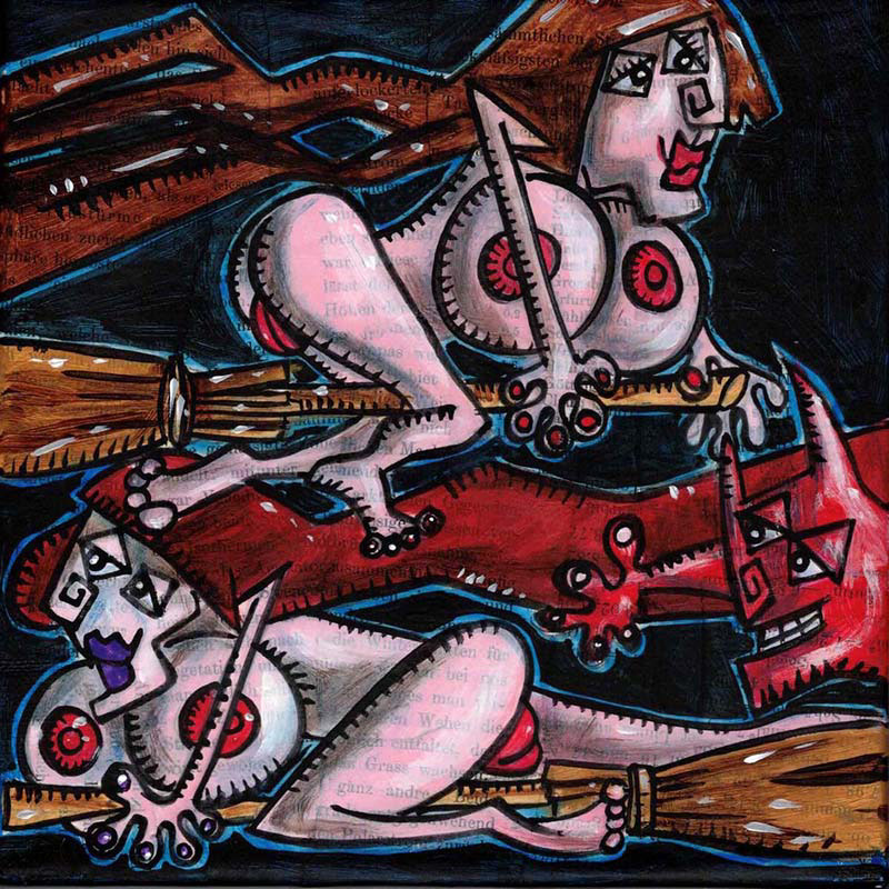 Kleine Walpurgisnacht - Collage und Acryl auf Leinwand - 15 x 30 cm - 2020