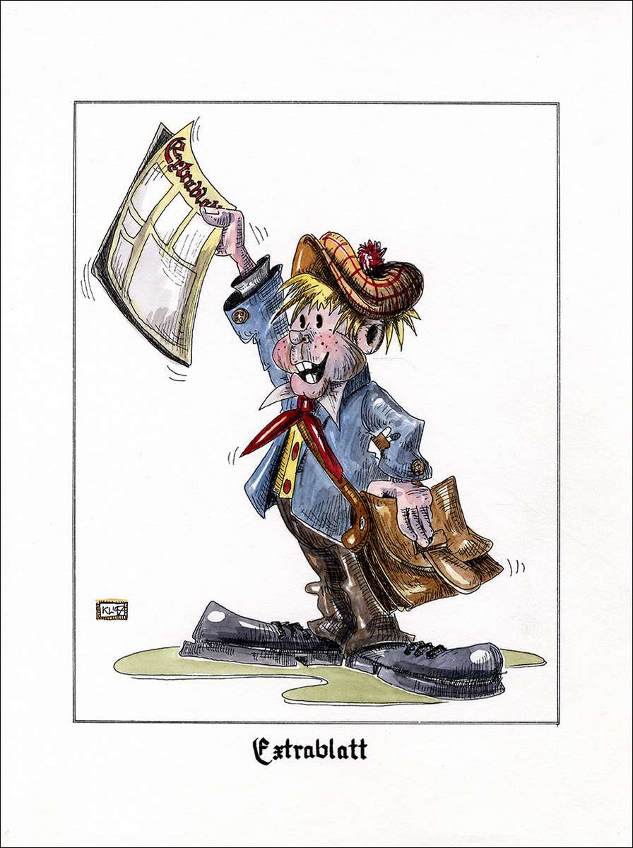 Zeitungsjunge - Feder in schwarzer Tusche und Aquarell - 1997