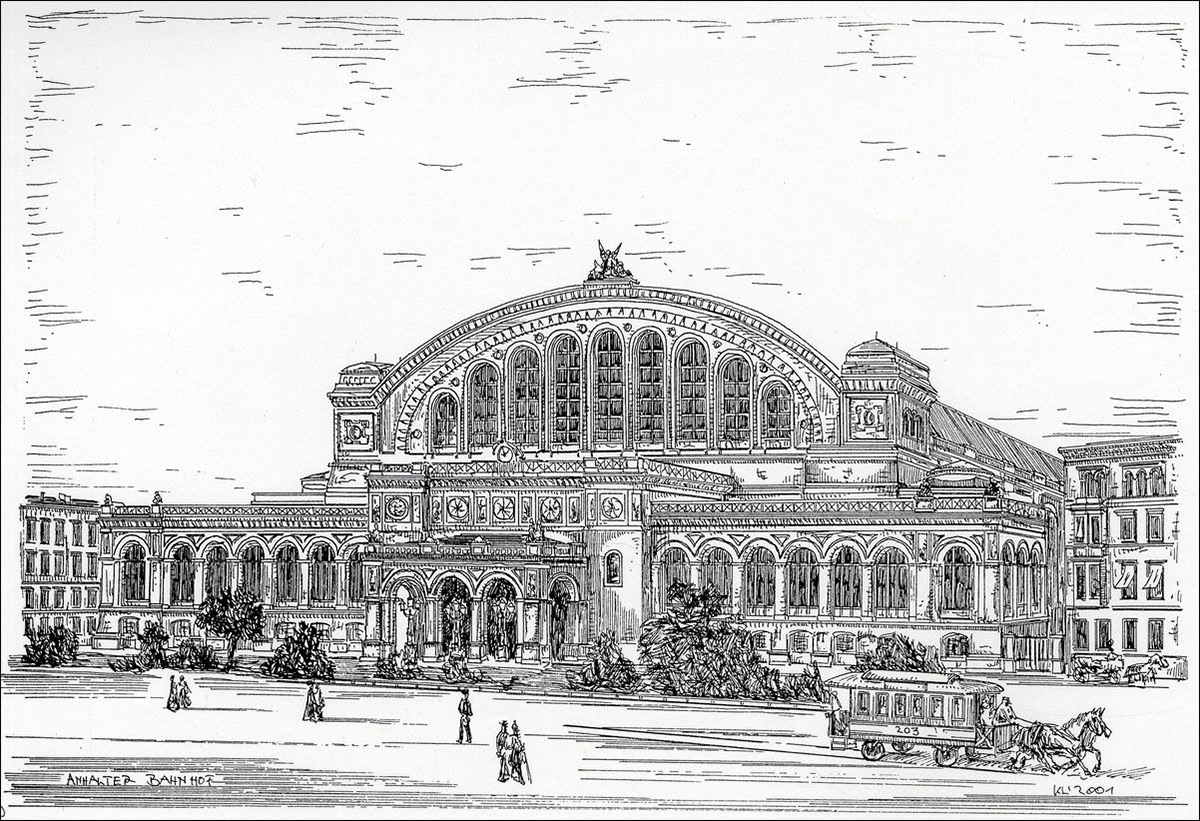 Anhalter Bahnhof - Feder und schwarze Tusche auf Zeichenkarton - 29,7 x 21 cm - 2001